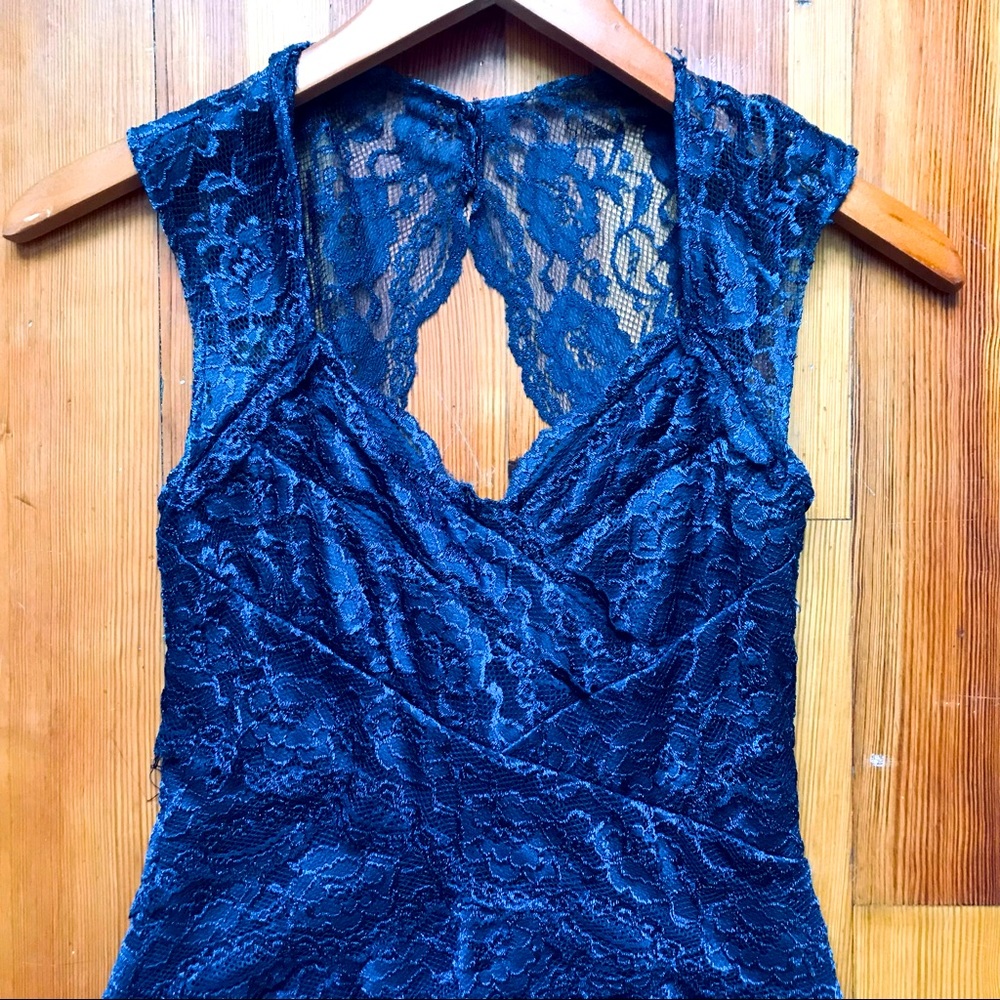 One by eight navy blue evening dress